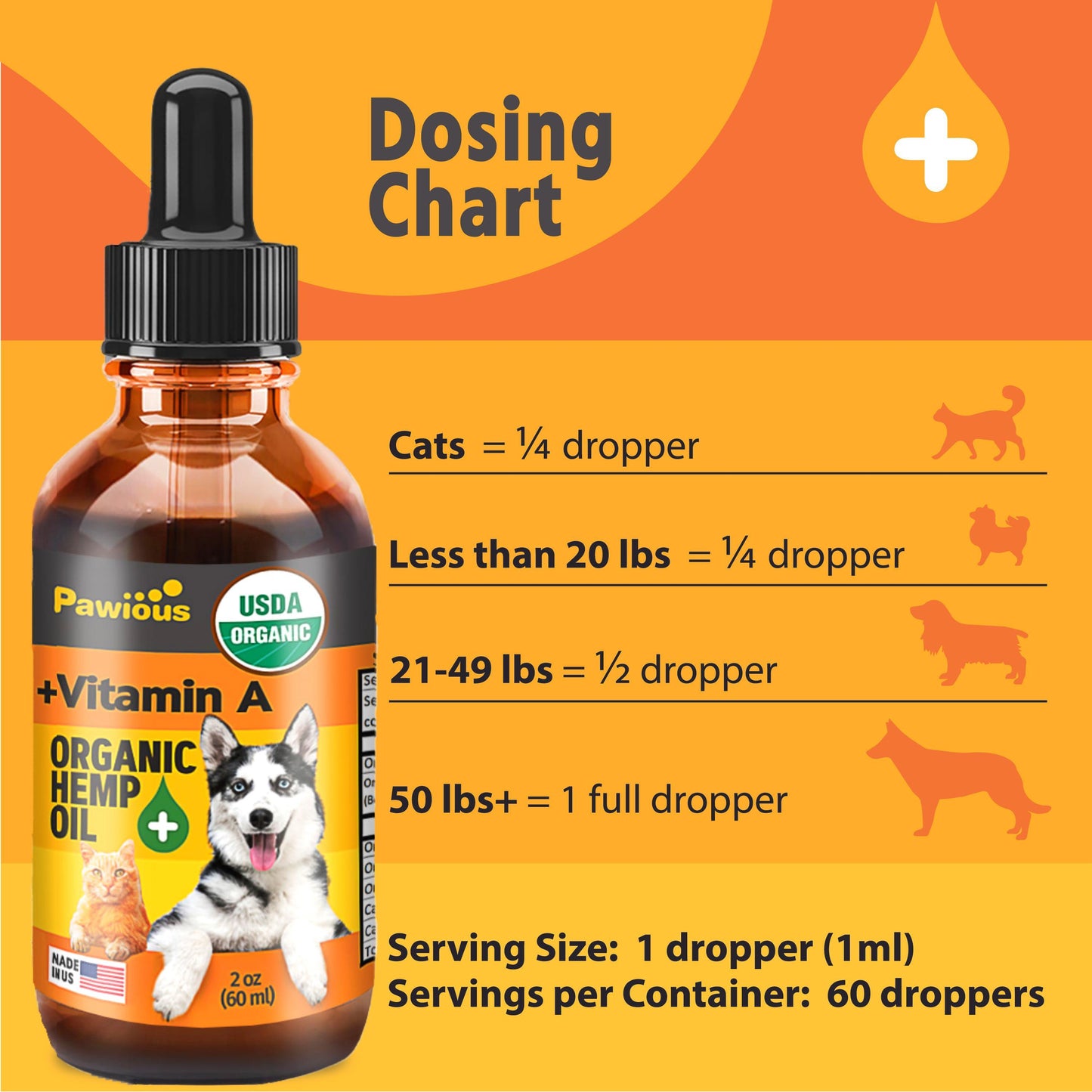 Hemp Oil for Dogs & Cats Large 2oz Bottle Made in USA Joint Pain