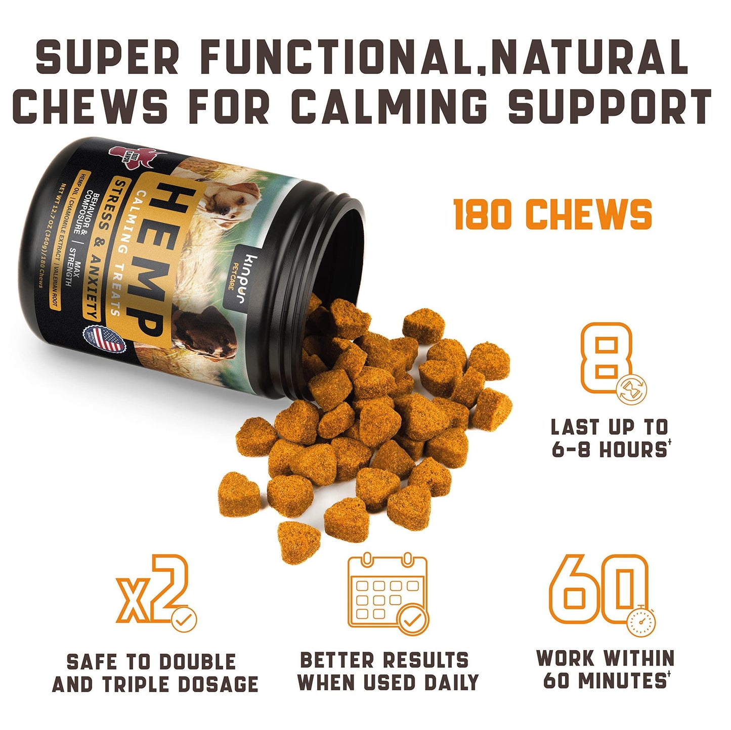 Kinpur Pet Care Calming Chews for Dogs with Hemp Oil Aid During