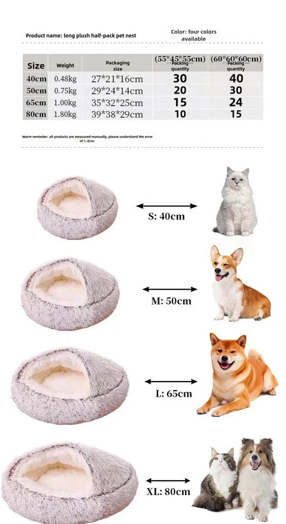 Round Plush Pet Bed – 2-in-1 Cozy Cat & Dog Nest with Warm Cover