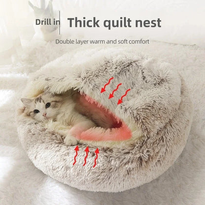 Round Plush Pet Bed – 2-in-1 Cozy Cat & Dog Nest with Warm Cover