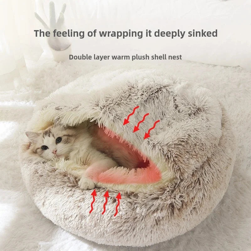 Round Plush Pet Bed – 2-in-1 Cozy Cat & Dog Nest with Warm Cover