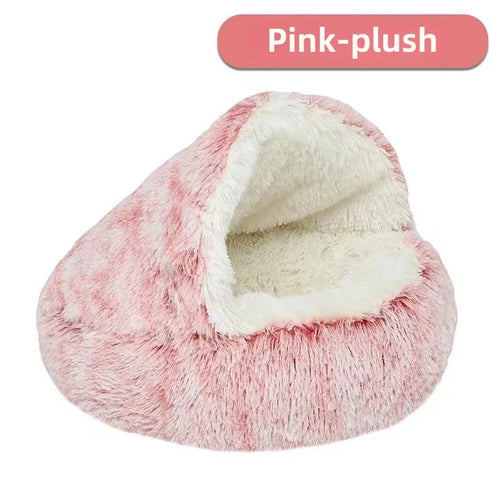 Round Plush Pet Bed – 2-in-1 Cozy Cat & Dog Nest with Warm Cover