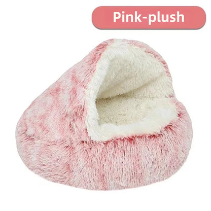 Round Plush Pet Bed – 2-in-1 Cozy Cat & Dog Nest with Warm Cover