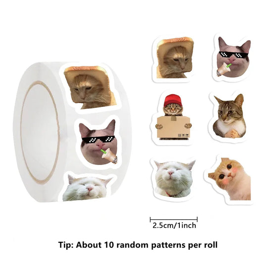 500pcs/roll Cartoon Meme Cat Stickers For School Reward Stickers