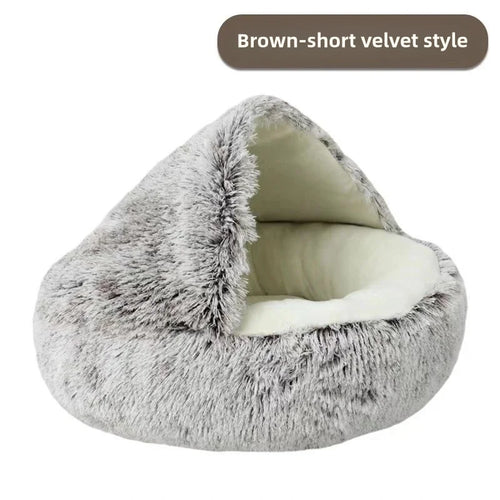 Round Plush Pet Bed – 2-in-1 Cozy Cat & Dog Nest with Warm Cover