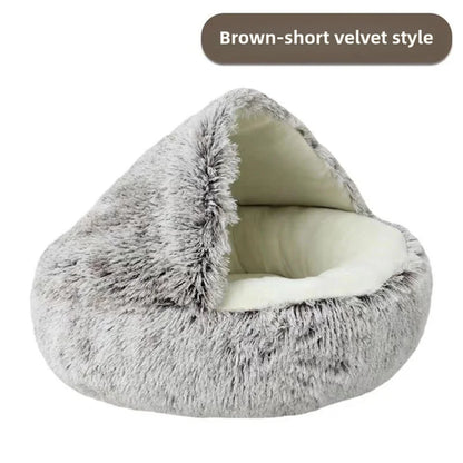 Round Plush Pet Bed – 2-in-1 Cozy Cat & Dog Nest with Warm Cover