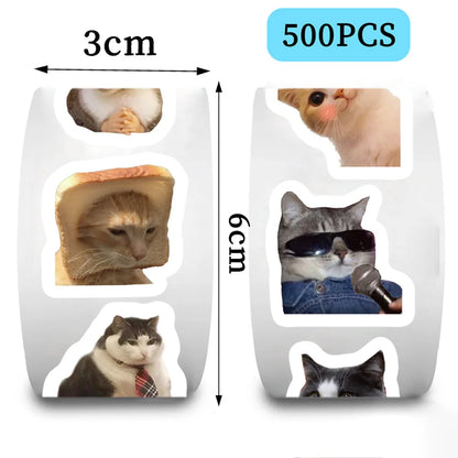 500pcs/roll Cartoon Meme Cat Stickers For School Reward Stickers
