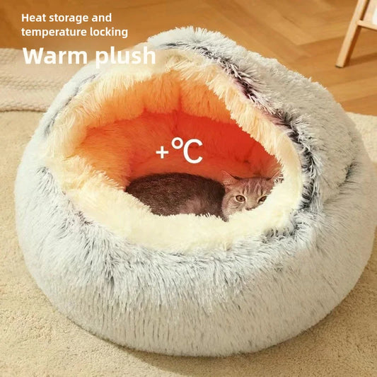 Round Plush Pet Bed – 2-in-1 Cozy Cat & Dog Nest with Warm Cover