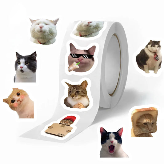 500pcs/roll Cartoon Meme Cat Stickers For School Reward Stickers