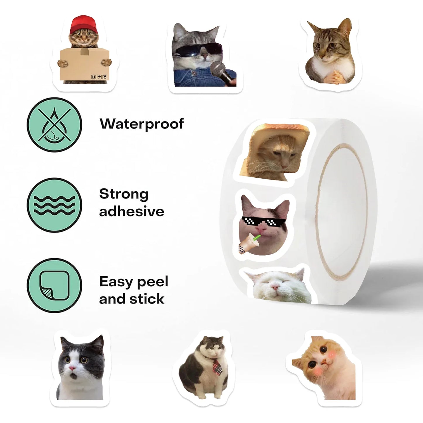 500pcs/roll Cartoon Meme Cat Stickers For School Reward Stickers