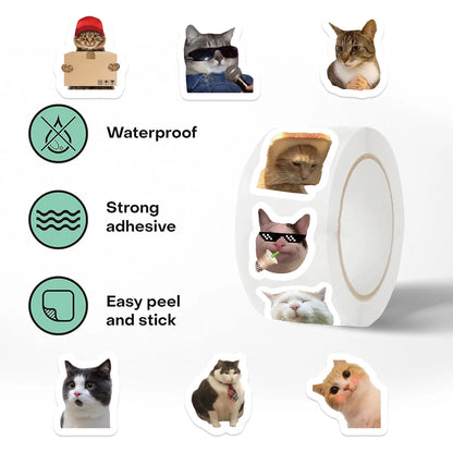 500pcs/roll Cartoon Meme Cat Stickers For School Reward Stickers