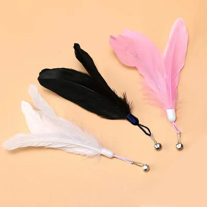 Interactive Cat Toy Feather Wand with Bell, Long Suction Cup Pole -