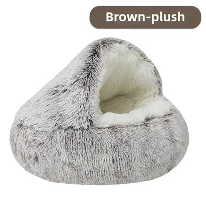 Round Plush Pet Bed – 2-in-1 Cozy Cat & Dog Nest with Warm Cover