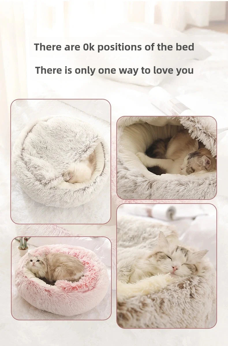 Round Plush Pet Bed – 2-in-1 Cozy Cat & Dog Nest with Warm Cover