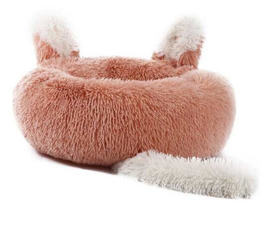 Plush Pet Bed with Ears & Tail – Soft Faux Fur Cat & Small Dog Bed