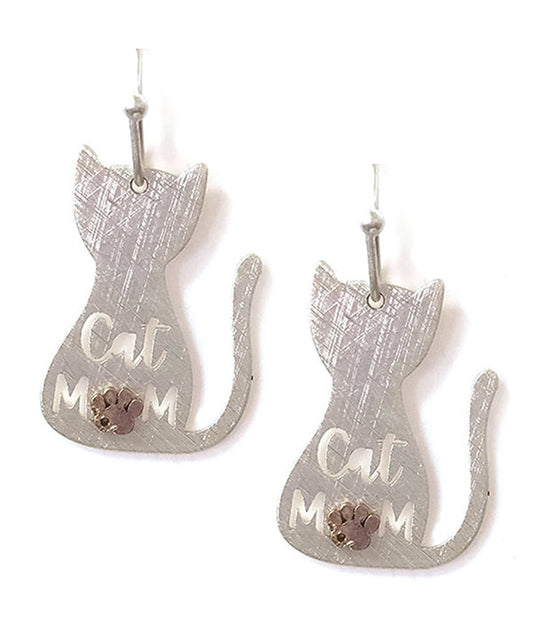 PET LOVERS THEME SCRATCH METAL CAT EARRING - CAT MOM - BRASS METAL